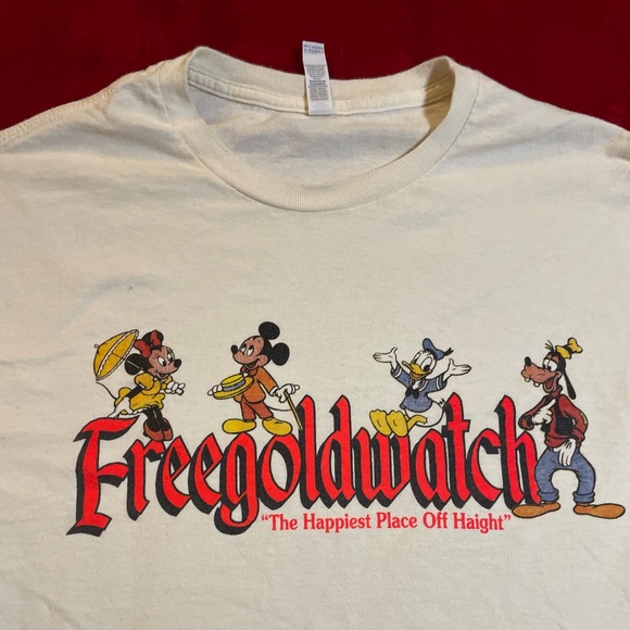 SOLD ✅American Apparel Men's Short Sleeve Light Yellow "FreeGoldWatch" T-Shirt L - Picture 2 of 6